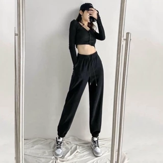 Quần jogger nỉ nữ bo gấu ống rộng Unisex dáng Ullzang M906