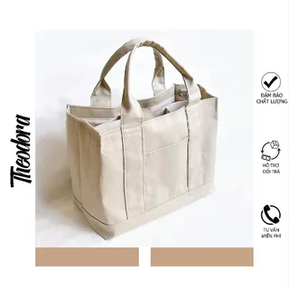 Túi Vải Tote Nhiều Ngăn Tiện Lợi Unisex Phong Cách Đơn Giản