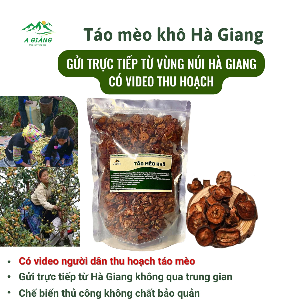 Táo mèo khô Tây Bắc, táo mèo khô Hà Giang túi 500gr