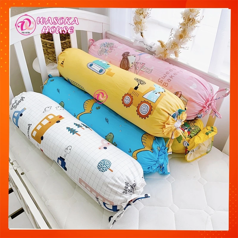 Gối ôm trẻ em 70cm vải Cotton Satin Hàn Quốc đẹp, gối êm mềm, mát, nhiều họa tiết hình thú đáng yêu giúp bé ngủ ngon