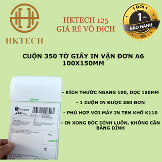 GIẤY IN NHIỆT A6 khổ 100x150 mm, tem in mã vận đơn TMĐT, in phiếu giao hàng các ĐVVC, cuộn 50m, 350 tem, Giấy In Tem A7