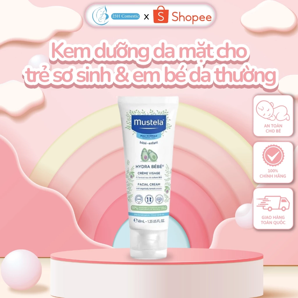 Kem dưỡng da mặt cho trẻ sơ sinh & em bé da thường Mustela Hydra Bebe Facial Cream (40ml) - 23H COSMETIC