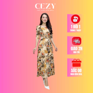 Đầm hoa nhí bigsize CEZY thiết kế cao cấp cổ tròn tay phồng dáng dài xòe có lót chất mango mềm mát nhiều màu - D226