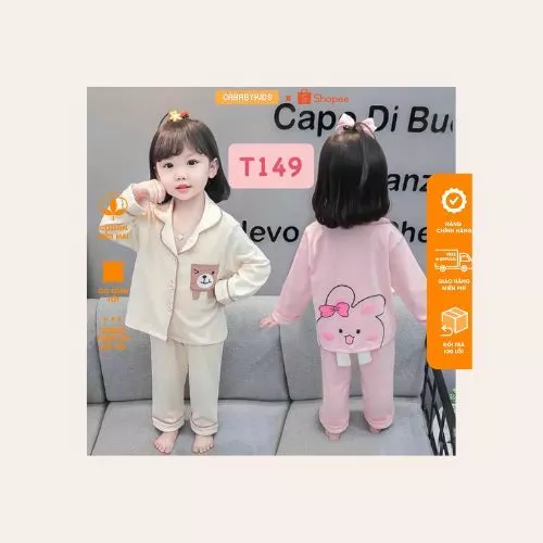 Bộ ngủ gấu thỏ bé gái. bộ pijama bé gái dễ thương, in hình cute.( size 8-26kg )