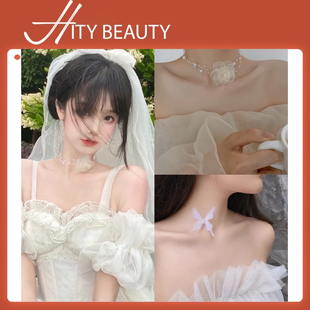 Vòng cổ choker cánh bướm dây trong, hoa hồng voan dành cho makeup tạo kiểu - Hity Beauty