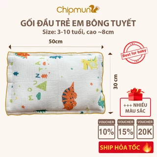 Gối xô Muslin lõi bông tuyết Hàn Quốc CHIPMUNK nhiều họa tiết dễ thương cho bé 3-10 tuổi - KT 30x50 cm