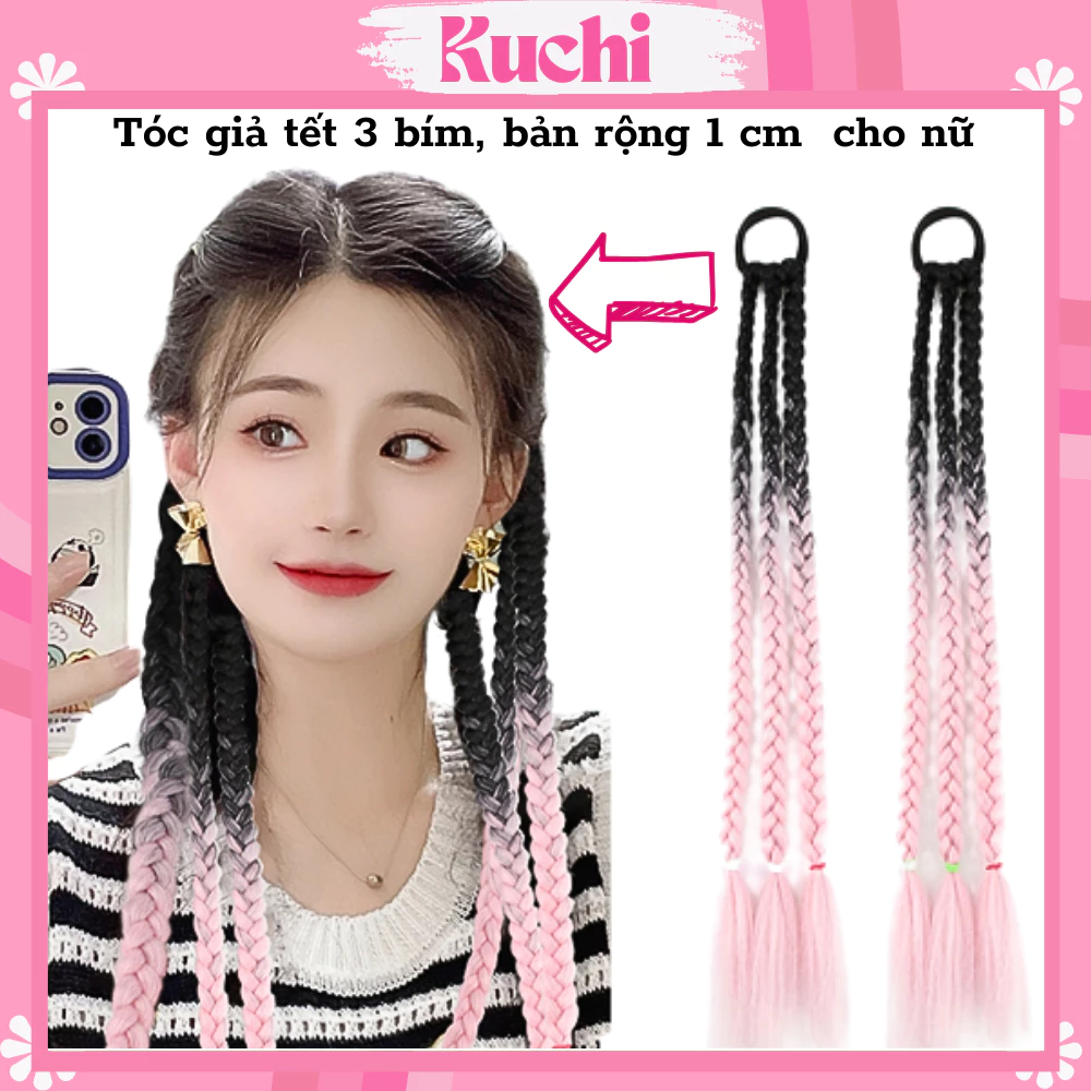 Tóc giả tết 3 bím, tóc giả thắt bím bản rộng 1 cm, dài 55 cm  cho nữ