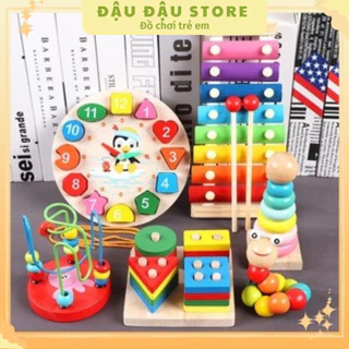 Đồ chơi gỗ thông minh phát triển trí tuệ cho bé, Combo 6 món đồ chơicho bé giáo cụ montessori Đậu Đậu Store