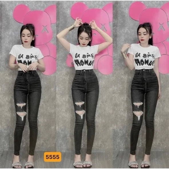 Quần Jean Nữ lưng cao màu đen trơn phong cách trẻ trung, Quần bò nữ co giãn mẫu mới thời trang Lady Fashion - MQ507