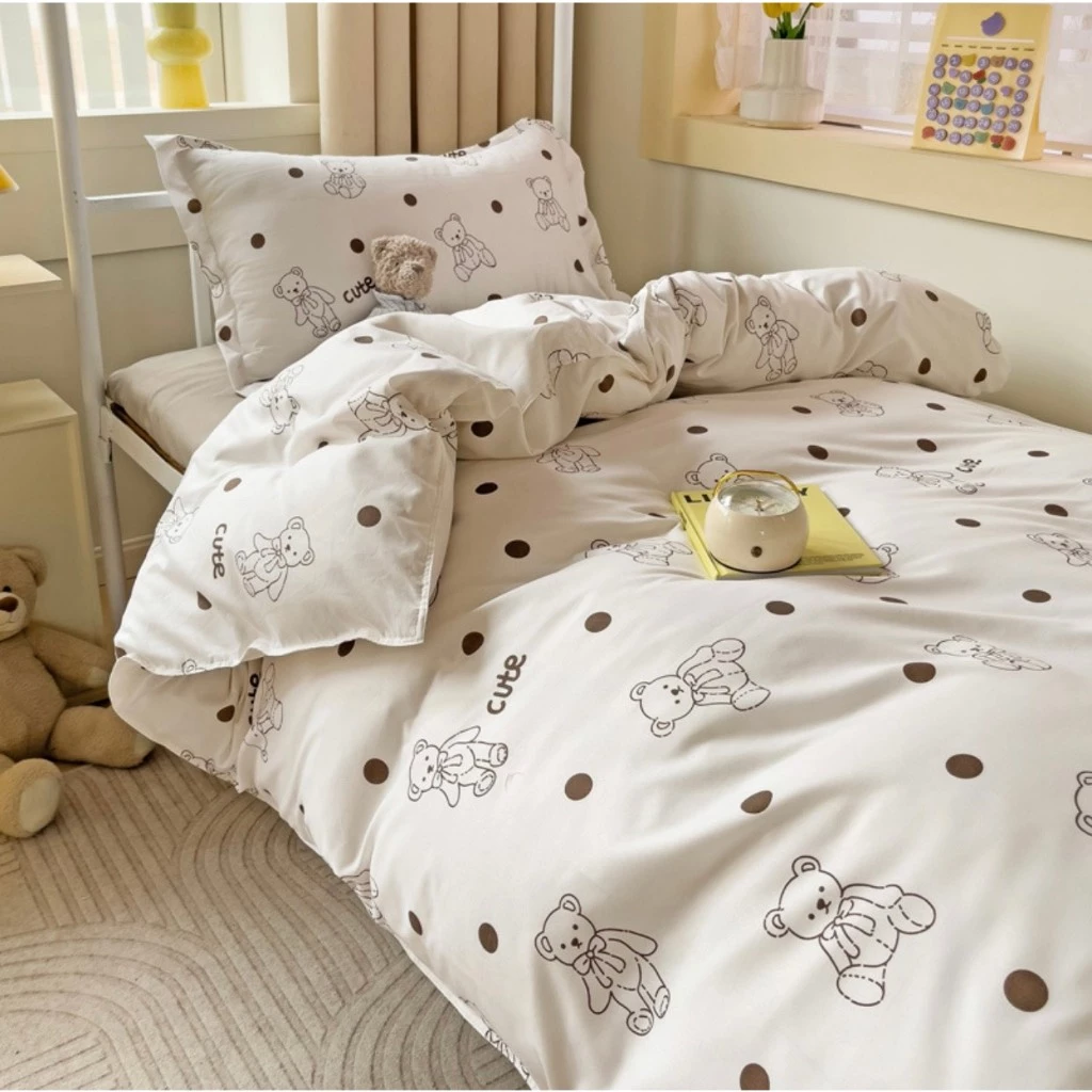 Bộ chăn ga gối cao cấp ETAMI cotton poly Gấu chấm bi cute  miễn phí bo chun ga trải giường (chưa kèm ruột)