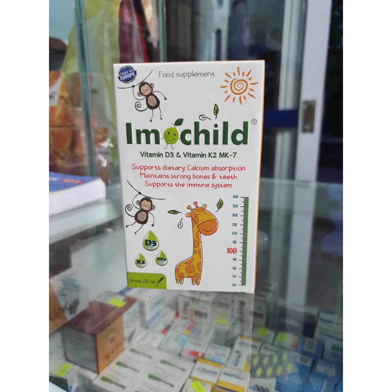 Imochild NHỎ GIỌT D3 K2  Bổ Sung Vitamin D3 K2 và DHA Hấp Thụ Canxi Phát Triển Chiều Cao Cho Trẻ - Chai 20ml