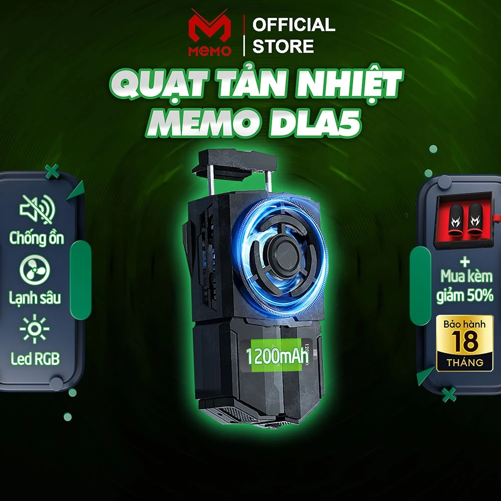 Quạt tản nhiệt điện thoại gaming sò lạnh pin không dây MEMO DLA5 làm mát nhanh chơi game mobile Liên Quân FF COD