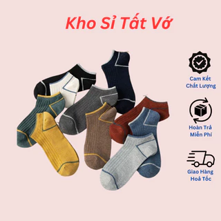 Combo 5 Đôi Tất, Vớ Nam Nữ Cổ Ngắn Cotton Phối Dọc Kẻ VIền Hottrend