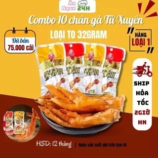 Chân gà cay tứ xuyên combo 10 gói loại to 32gram, đồ ăn vặt cay nội địa trung thơm ngon, date luôn mới