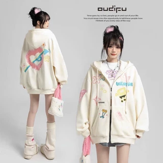 Áo Khoác Hoodie zip Nữ kiểu khóa kéo Unknow in nhiều icon cực xinh chất nỉ phong cách hàn Hoco74 74