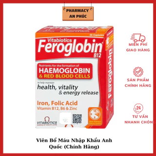 Viên Bổ máu bổ sắt Vitabiotics Feroglobin B12 - Cung Cấp Sắt ,Hỗ Trợ Tăng Khả Năng Tạo Máu,Nâng Cao Sức Đề Kháng Hộp 30v