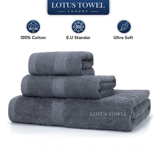 Bộ khăn tắm, khăn mặt, khăn gội LOTUS 100% Cotton, Mềm Mịn Thấm Hút, Không Ra Màu, Dùng Cho Gia Đình Spa Khách Sạn