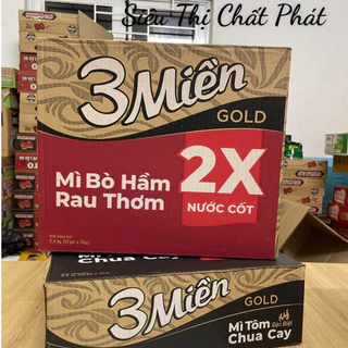 Thùng 30 gói x 75g Mì Tôm 3 Miền ( Bò Hầm Rau Thơm/ Tôm chua cay )