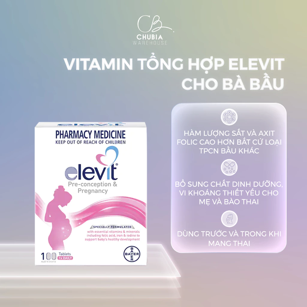 Viên uống vitamin tổng hợp Elevit nội địa Úc cho phụ nữ mang thai và sau sinh hộp 100 viên