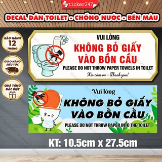 Decal Không Bỏ Giấy Vào Bồn Cầu Chống Nước 🌈𝑭𝒓𝒆𝒆𝒔𝒉𝒊𝒑 Bảng Dán Nhà Vệ Sinh Không Vứt Giấy -  Sticker WC, Biển Toilet