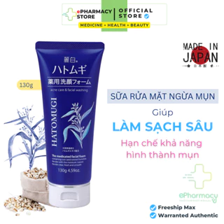 Sữa Rửa Mặt Hatomugi The Medicated Facial Foam ý dĩ ngừa mụn, làm sáng da cho da dầu 130g