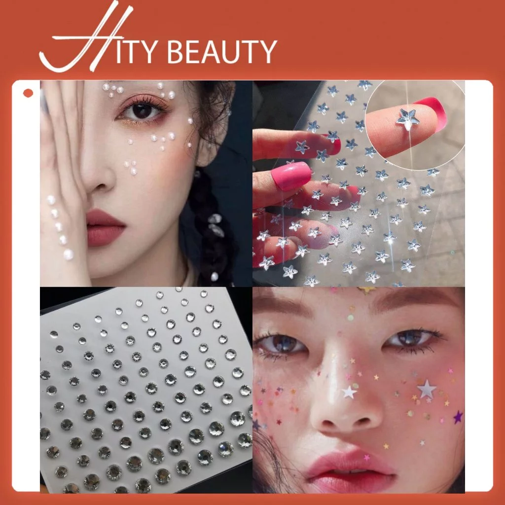 Miếng dán đá đính mặt cao cấp, ngôi sao và đá đính tóc, body, phụ kiện make up có sẵn keo - Hity Beauty