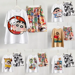 Set Bộ Hoạt Hình Áo Thun Shin Chan 2 Tay Lỡ Phối Quần Cartoon Đùi Dáng Rộng Unisex Oversize Ulzzang - MM