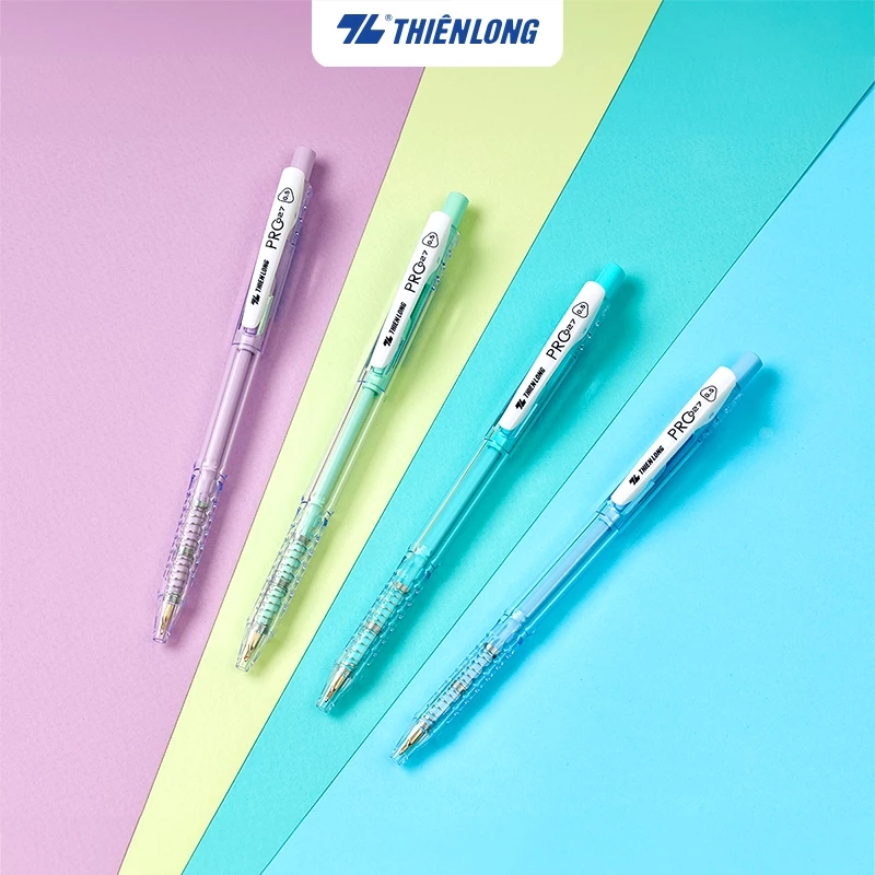 Combo 20 Bút bi Thiên Long 027 Pro ngòi 0.5mm mực xanh đen thân bút màu pastel thời trang tự động thu ngòi TL-105