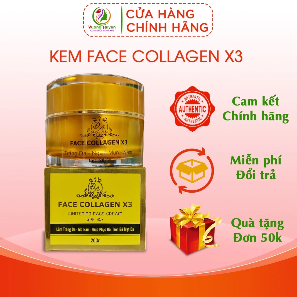 Kem face Collagen X3, mờ thâm, nám, tàn nhang, dưỡng ẩm da, ngừa lão hóa da, kem trắng da mặt, đông anh 20g