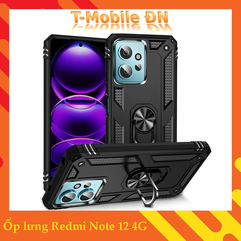 Ốp lưng Xiaomi Redmi Note 12 4G chống sốc 2 lớp kèm nhẫn iring làm giá đỡ cho Redmi Note 12 4G