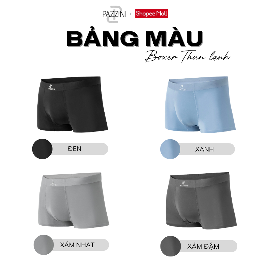 Combo 3 quần lót nam boxer PAZZINI thun lạnh cao cấp, quần sịp nam co giãn 4…