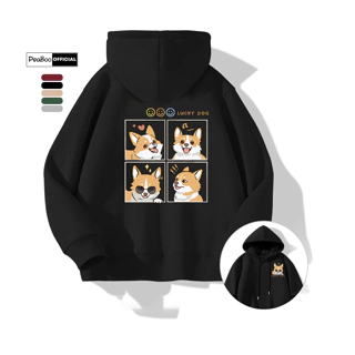 Áo Hoodie Lucky Dog Nam Nữ By PEABOO Unisex Chất Nỉ Lót Bông Mũ 2 Lớp Form Rộng