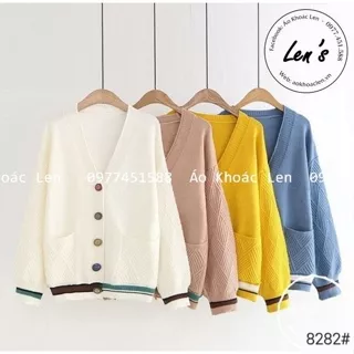 Áo Khoác Len Cardigan Nữ Phối Màu Nút Màu