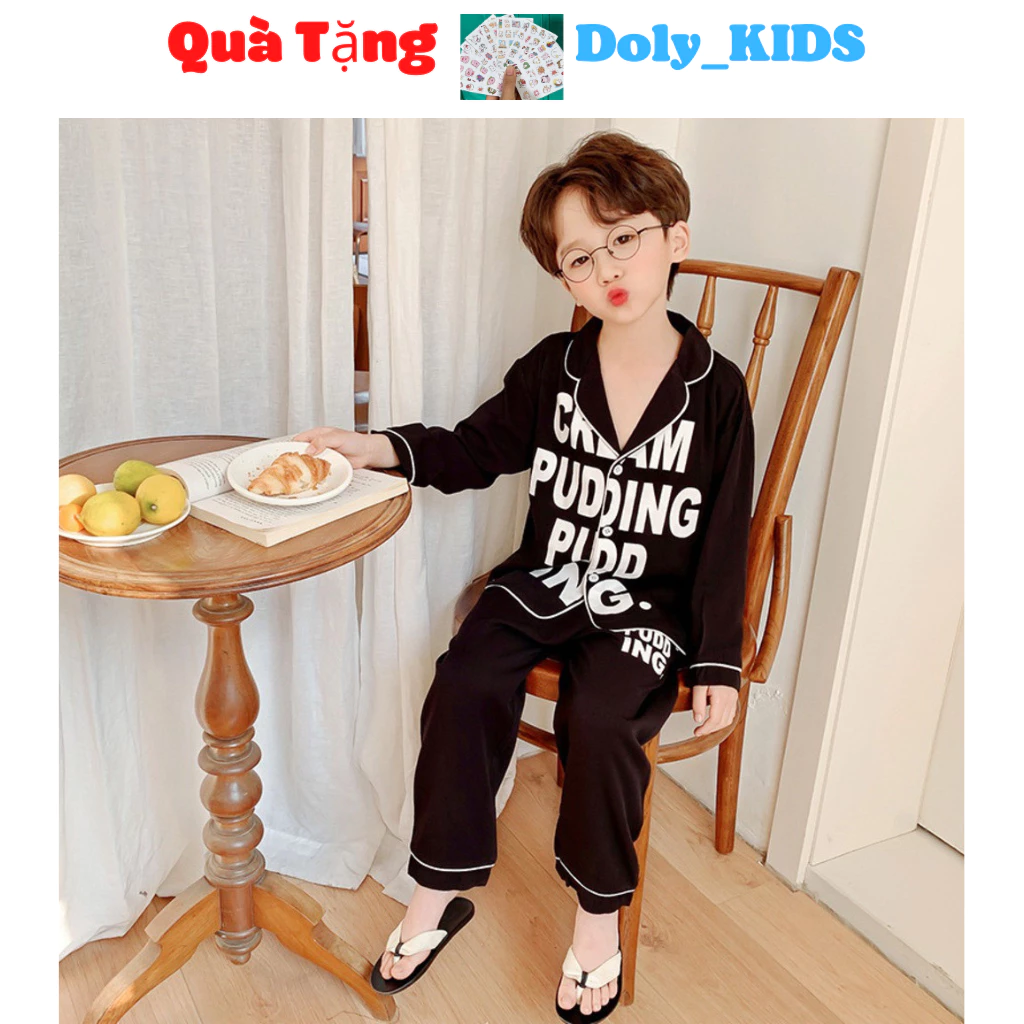 Bộ ngủ dài tay in chữ cho bé trai và bé gái , bộ pijama mặc nhà cho bé yêu từ 6-27kg DOLY KIDS