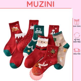 Tất giáng sinh Muzini vớ đẹp thêu nhiều hình Noel đáng yêu cute Tất Noel nam nữ siêu xinh cao cổ TN125