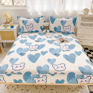 Bộ Chăn Ga Gối Trải Giường Poly Cotton bo chun miễn phí, Ga trải giường KẺ SẮC MÀU