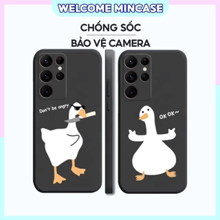 Ốp lưng Samsung S21 Ultra, S22 Ultra, S23 Ultra silicon dẻo, tpu mềm cạnh viền vuông bảo vệ camera hình đôi vịt gấu