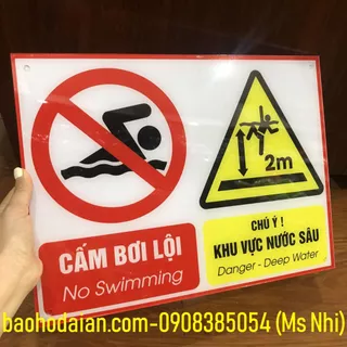 Biển báo cấm bơi lội hồ nước sâu nguy hiểm KT 30x40cm