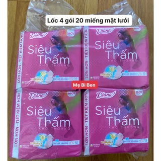 [GÓI 20 MIẾNG] Lốc 4 gói BVS Diana Siêu Thấm Siêu Mỏng Cánh Gói 20 Miếng mặt lưới 23cm - chính hãng