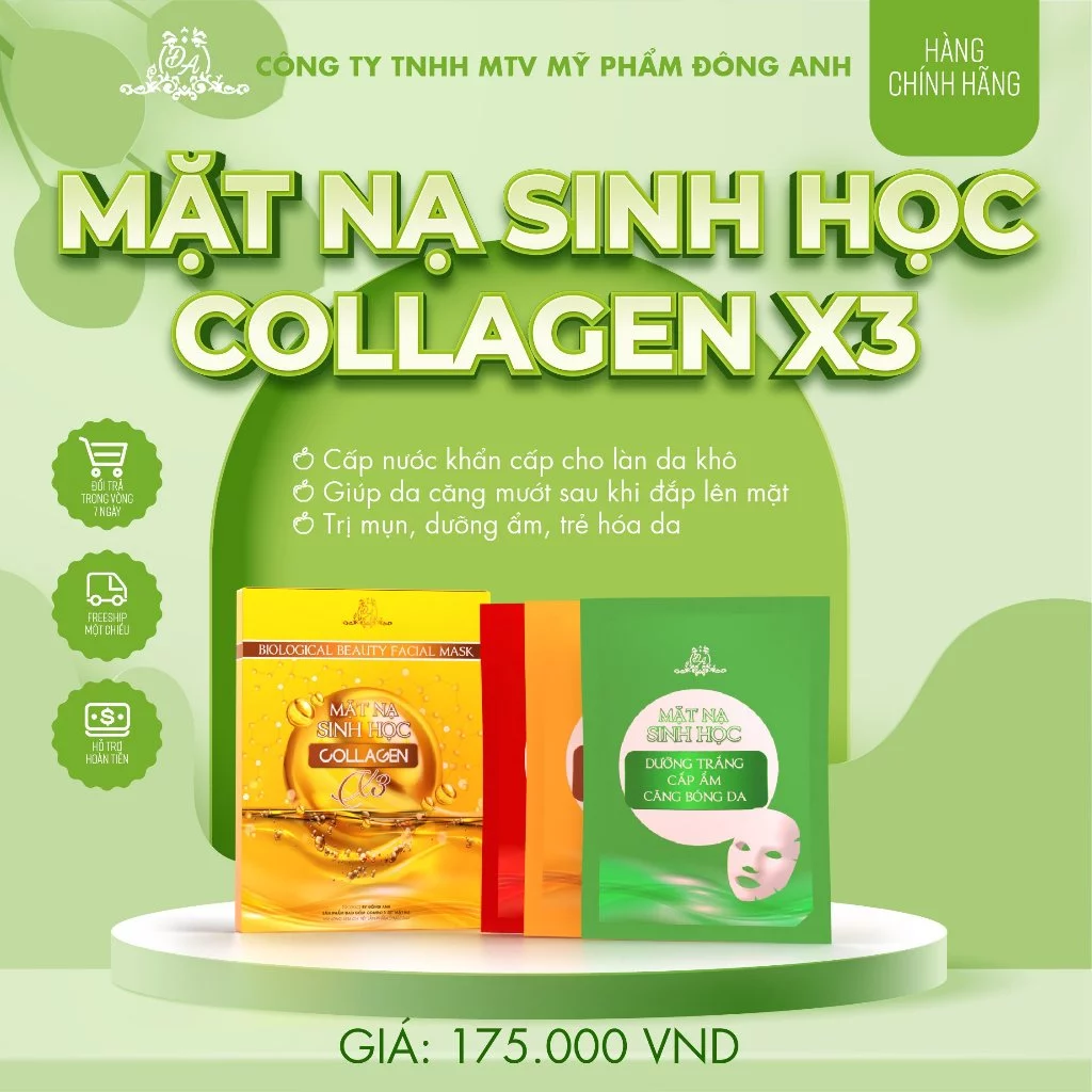 Mặt Nạ Sinh Học Collagen X3 Mỹ Phẩm Đông Anh Chính Hãng – Mặt Nạ Dưỡng Trắng Da Cấp Ẩm Chống Lão Hoá Hộp 5 Miếng