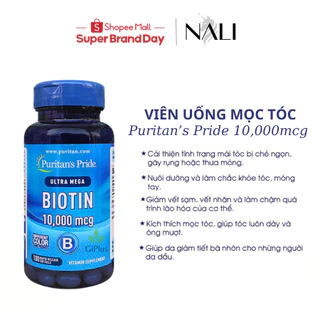 Viên Uống Puritan’s Pride Ultra Mega Biotin 10,000 mcg Hỗ Trợ Mọc Tóc, Giảm Gãy Rụng Tóc Và Chắc Khỏe Móng (100 Viên/Lọ)