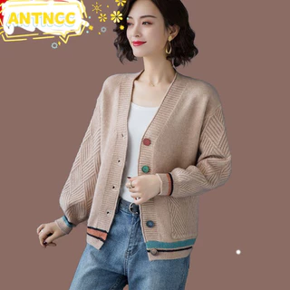 Áo khoác len  nữ cardigan dáng ngắn cổ V, áo len nữ phối cúc phong cách Hàn Quốc