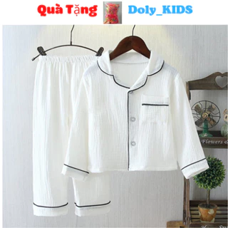 Bộ pijama bé trai bé gái DOLY KIDS, bộ ngủ cho bé trai bé gái chất đũi trơn dài không nhăn cho bé QATE008 từ 7-28kg