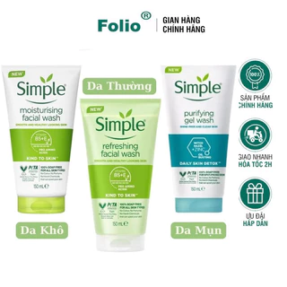 Sữa rửa mặt Simple giúp da sạch thoáng và không chứa xà phòng Folio 150ml