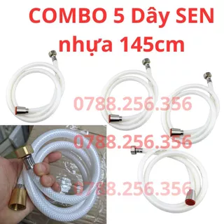 COMBO 5 dây vòi sen tắm, dây vòi xịt vệ sinh nhựa cước Lưới trắng, Tán VÀNG, Trắng 120cm MÀU tán giao ngẫu nhiên