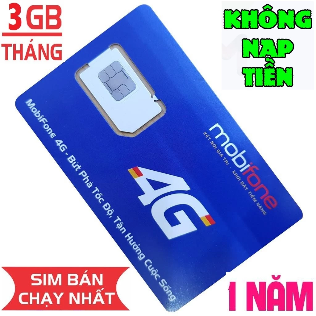 Sim Mobifone 4G 1 Năm Sim Data Giá Rẻ Vào Mạng 3G/4G Tặng 3GB TRÊN THÁNG Siêu Tiết Kiệm