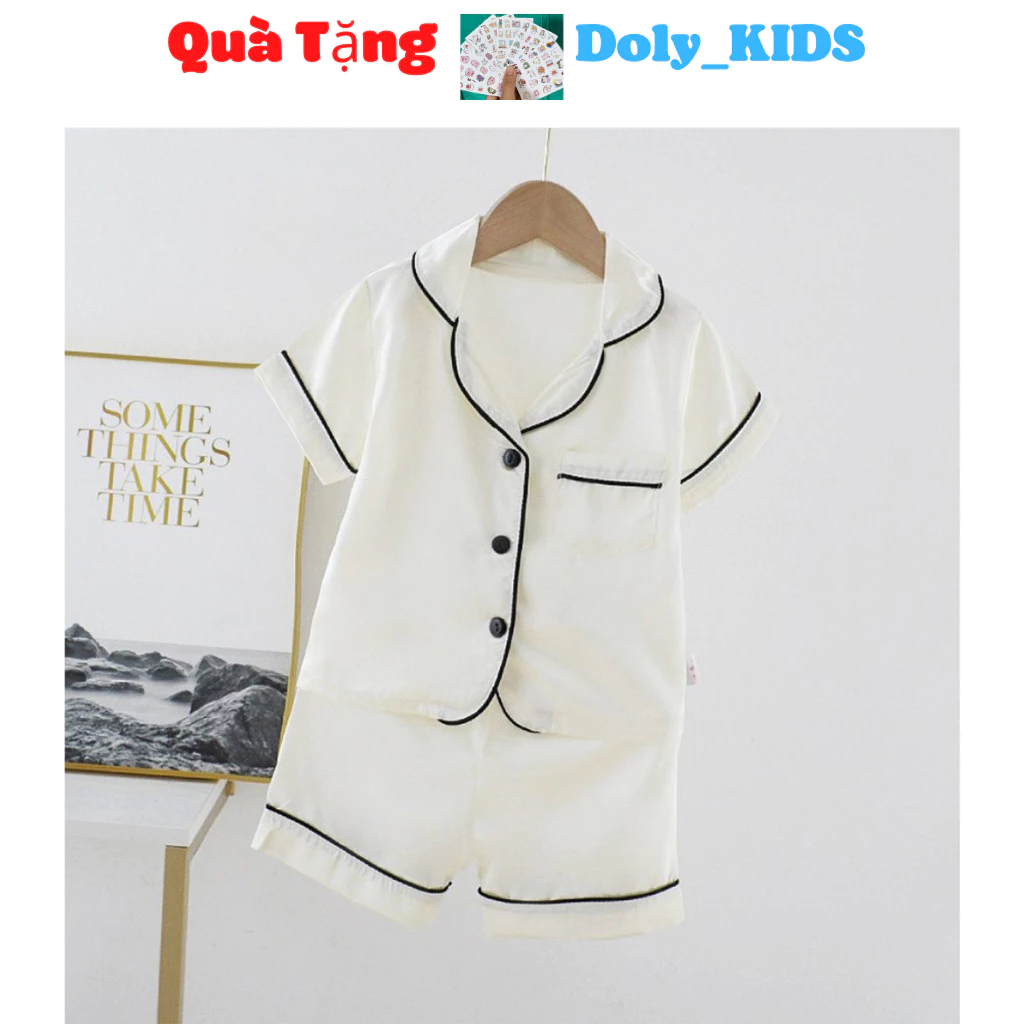 Đồ bộ quần áo ngủ Pijama Cộc Tay Chất Lụa trơn Cực Yêu Cho Bé Trai Bé Gái từ 7-28kg Doly kids