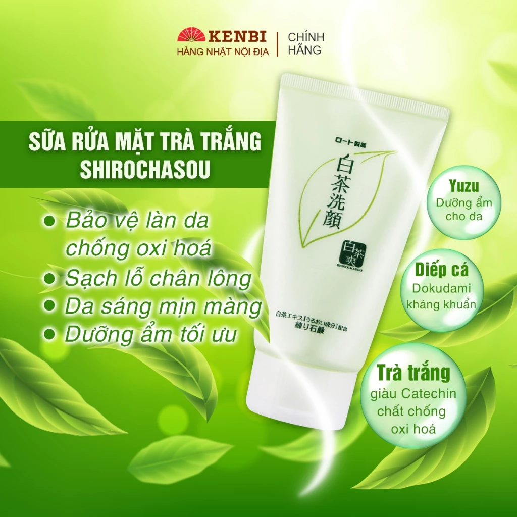 Sữa rửa mặt trà trắng Rohto Shirochasou 120g - Kenbi hàng Nhật nội địa