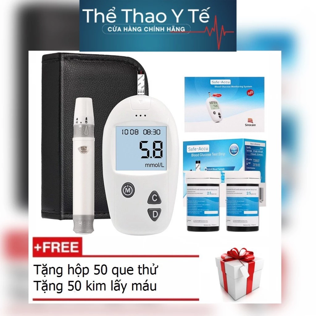 Máy đo đường huyết Sinocare chính hãng (Đức) tặng 50que+50kim chọn 1 trong 2 đơn vị đo mmol/L/ mg/dL Bảo hành trọn đời