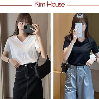 Áo Thun Cotton Xược Nữ, Áo Phông Nữ KIM HOUSE Cổ Tim V Tay Ngắn Siêu Mềm Mát - AT02